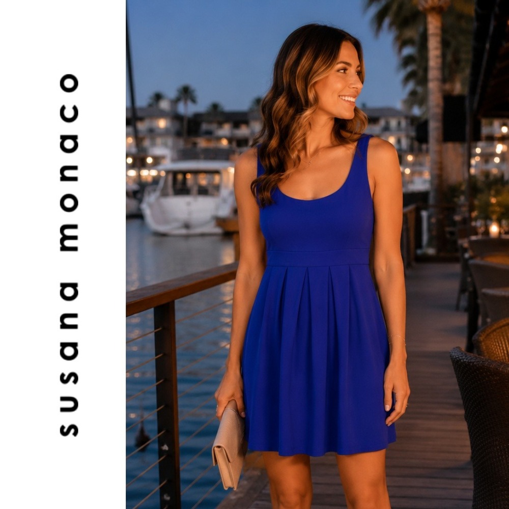 Susana Monaco, Sleeveless Scoop Neck‎ Pocket Dress Royal Blue Size Large